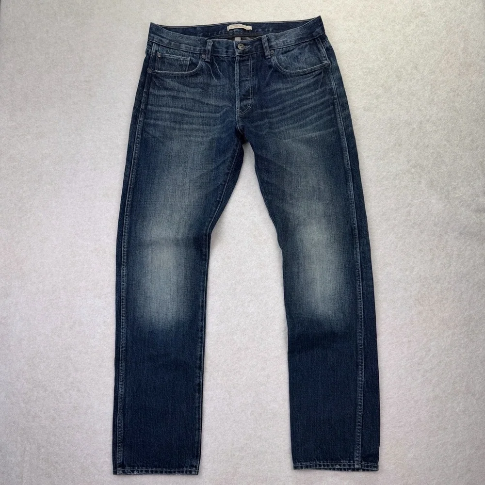 Banana Republic Heritage Straight Leg Jeans 34 Button Fly Fade Blue Denm